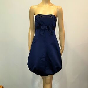 BCBG Navy Blue Satin Strapless Bubble dress size 2